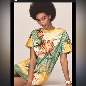 Anthropologie Floral Print Dress in Green and Yellow